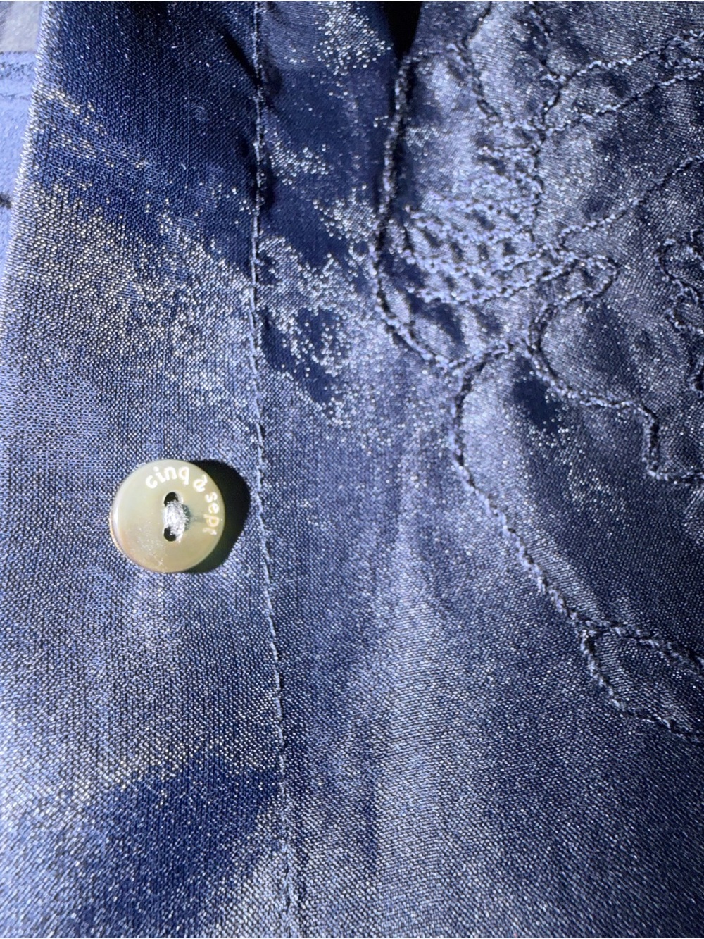 cinq a sept Navy Sheer Embroidered Button-Down Shirt - Picture 7 of 7